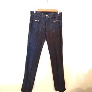 7 For All Mankind Women's Medium Wash Gold Detail Jeans Low Rise Slim Size 4